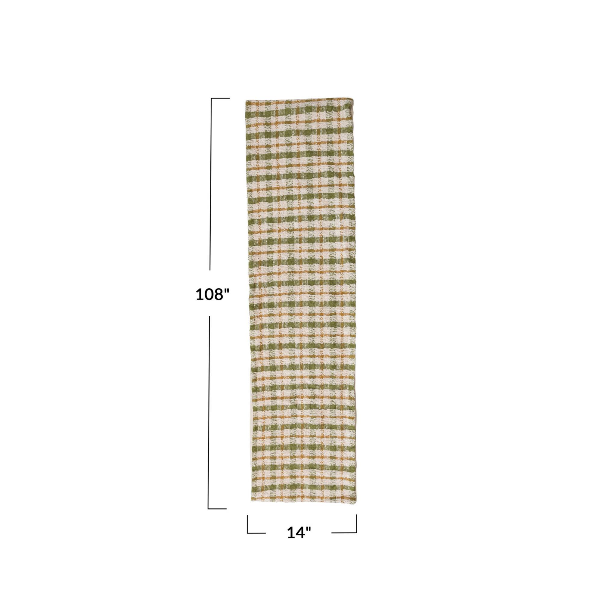 Hello Honey 108" x 14" Cream, Green & Yellow Plaid Woven Cotton Table Runner
